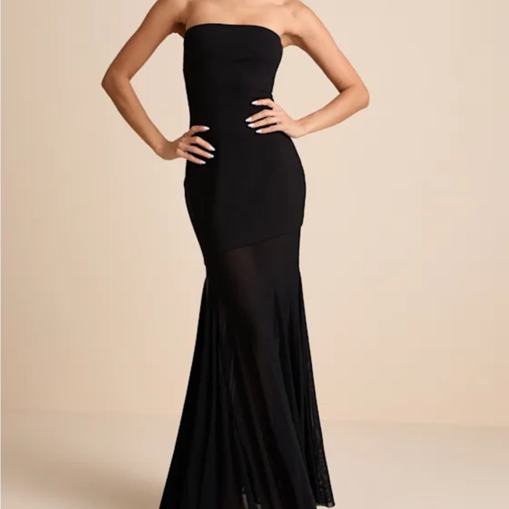 Lulu's Elaris Black Mixed Media Strapless Maxi Dress
